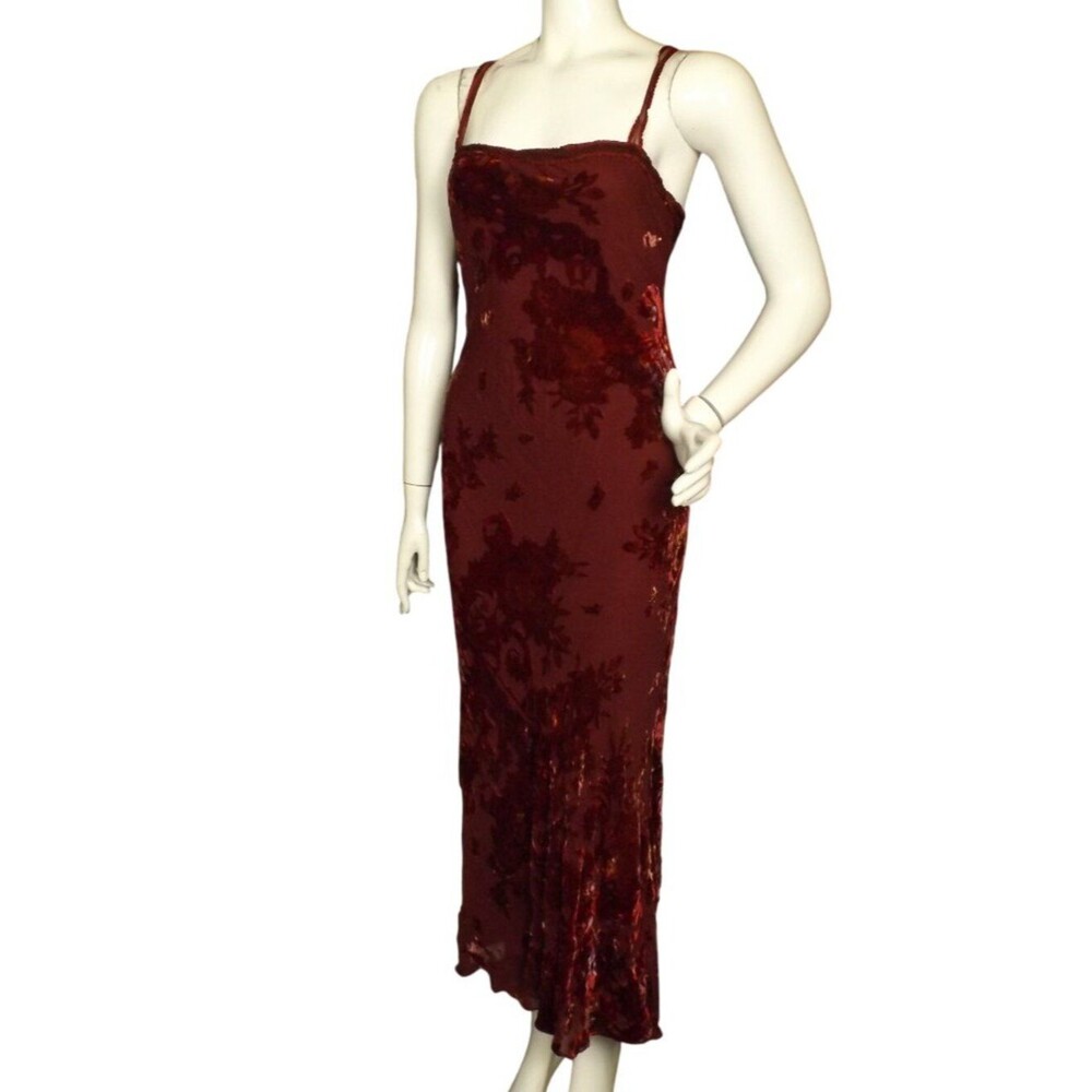 BETSEY JOHNSTON Maxi Dress, L, Dark Red Burnout Velvet, Straps, Back Zip,VINTAGE - Picture 4 of 12